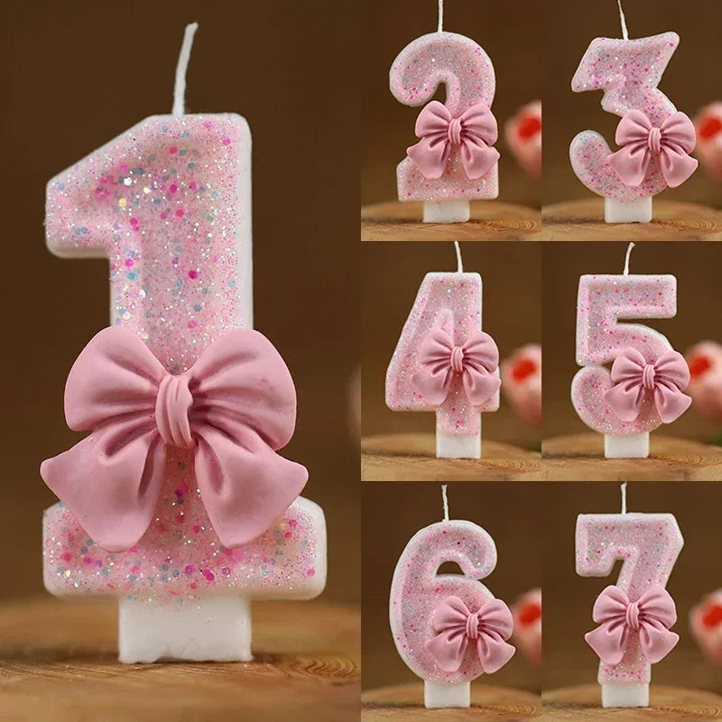 New Number Cake Candle Pink Glitter Birthday Candle 0 1 2 3 4 5 6 7 8 9 3D Number Candle Cake Topper Birthday Party Cake Decor