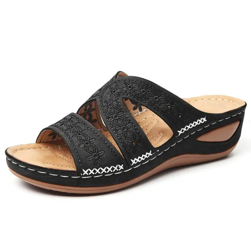 Summer Women Wedge Sandals Premium Orthopedic Open Toe Slippers Vintage Anti-Slip Leather Casual Female Platform Retro Shoes