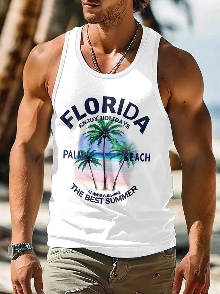 Summer New Casual 3D Printed Men's Sleeveless T-Shirt Hawaiian Style Men's Fashionable Round Neck Vest Outdoor Beach Men's Vest2