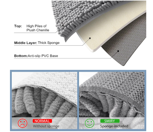 Chenille Bathroom Rug 24 x 16 - Gray