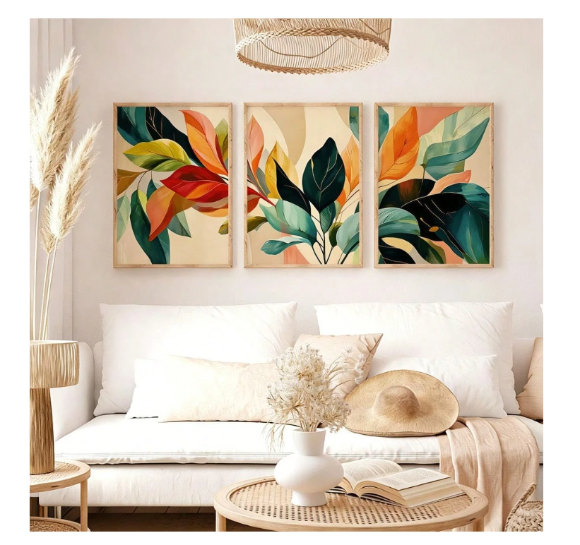 3Pcs Abstract Tropical Leaves Canvas Wall Art