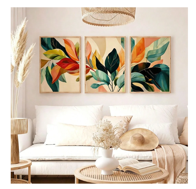 3Pcs Abstract Tropical Leaves Canvas Wall Art