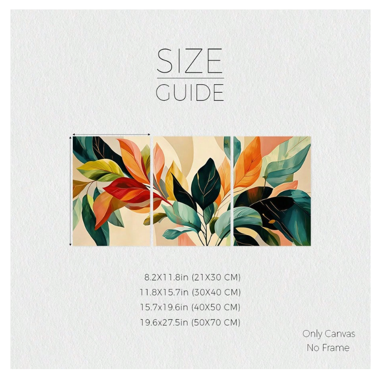 3Pcs Abstract Tropical Leaves Canvas Wall Art