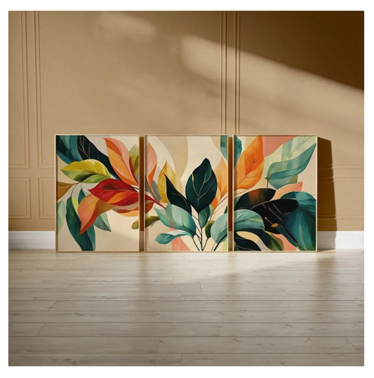 3Pcs Abstract Tropical Leaves Canvas Wall Art