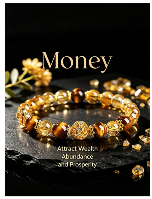 Vintage Boho Style Tiger Eye & Yellow Crystal Beaded Bracelet