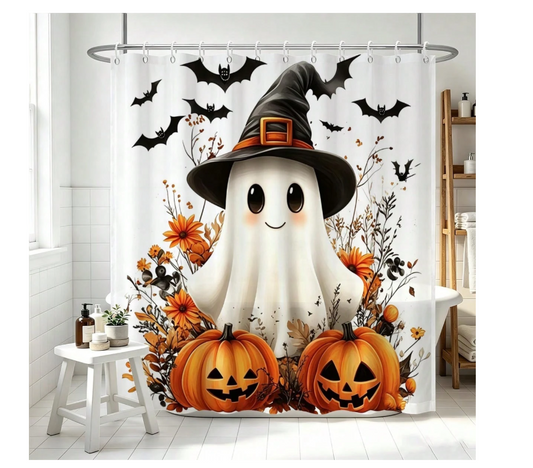 1pc Multi-Size Wizard Hat Ghost Halloween Print Shower Curtain With 12 Hooks,Bathroom Accessories Home Decor Gift - Includes 12 Hooks,Autumn Fall Home Decor, Halloween Decor,Holiday Gifts,Christmas Gifts