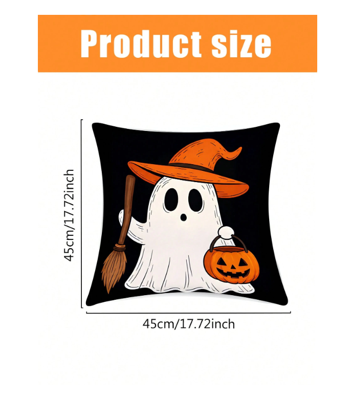 4pcs Halloween Pillow Covers, Polyester Material, Suitable For Living Room, Ghost, Bat, Pumpkin Pattern Decorative Cushions (18x18 Inches), Suitable For Room, Halloween Decoration (Pillow Inserts Not Included)