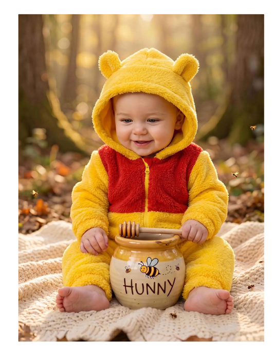 SHEIN Baby Boy Two Tone 3D Ears Design Hooded Flannel Autumn Winter Jumpsuit