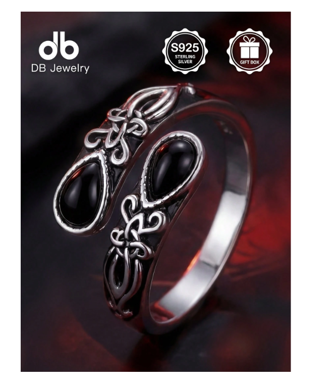 S925 Sterling Silver Black Agate Spoon Ring With Gift Box