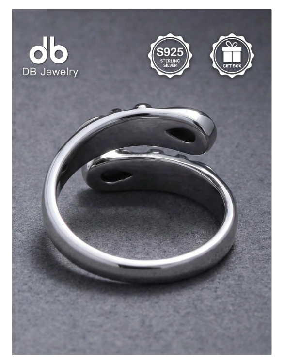 S925 Sterling Silver Black Agate Spoon Ring With Gift Box