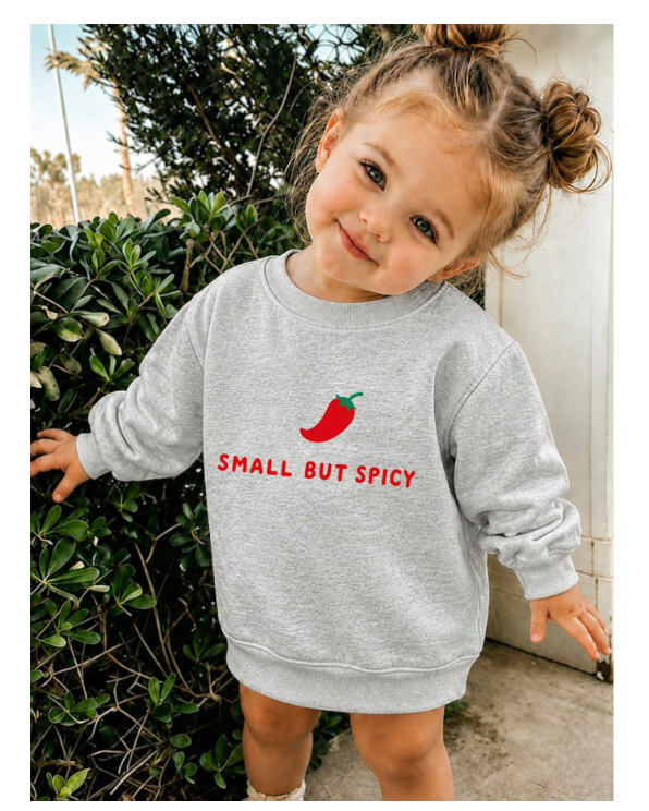 Girls Chili Pepper Small But Spicy Graphic Sweatshirt, Kids Crewneck Long Sleeve Pullover, Cute Casual Fall Winter School Top