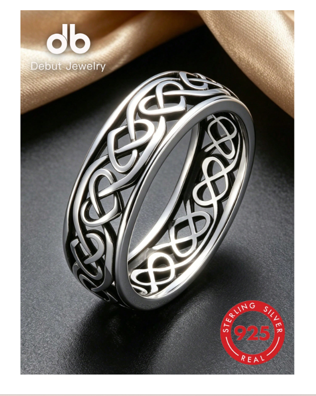 S925 Sterling Silver Unisex Celtic Knot Ring, Infinity Heart-To-Heart Ring, Vintage Hollow Irish Infinity Knot Band, Classic Celtic Wedding Ring Couple Set, Versatile Personalized Jewelry, Gift Box Packaging