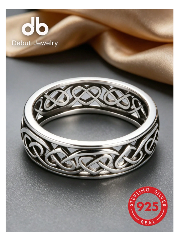 S925 Sterling Silver Unisex Celtic Knot Ring, Infinity Heart-To-Heart Ring, Vintage Hollow Irish Infinity Knot Band, Classic Celtic Wedding Ring Couple Set, Versatile Personalized Jewelry, Gift Box Packaging
