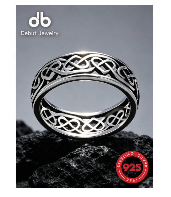 S925 Sterling Silver Unisex Celtic Knot Ring, Infinity Heart-To-Heart Ring, Vintage Hollow Irish Infinity Knot Band, Classic Celtic Wedding Ring Couple Set, Versatile Personalized Jewelry, Gift Box Packaging
