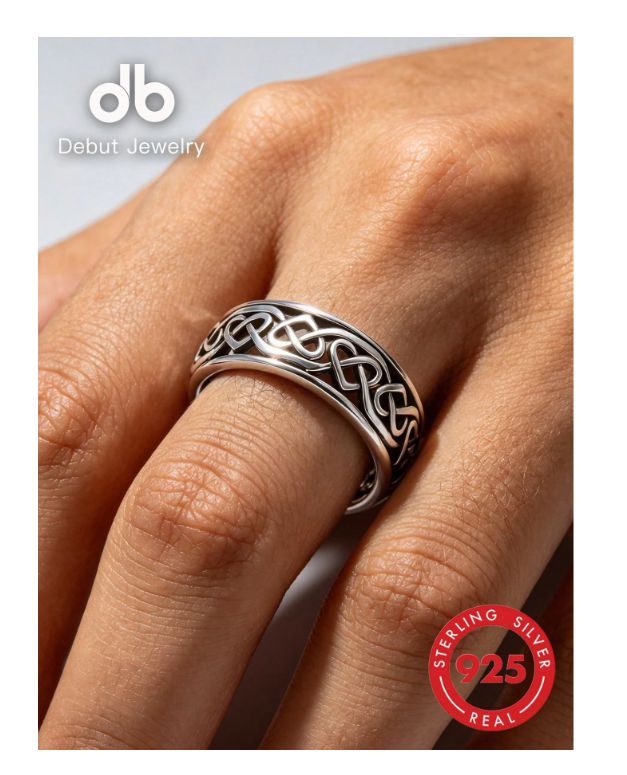 S925 Sterling Silver Unisex Celtic Knot Ring, Infinity Heart-To-Heart Ring, Vintage Hollow Irish Infinity Knot Band, Classic Celtic Wedding Ring Couple Set, Versatile Personalized Jewelry, Gift Box Packaging