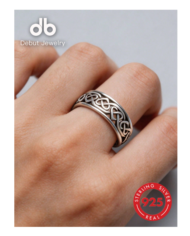 S925 Sterling Silver Unisex Celtic Knot Ring, Infinity Heart-To-Heart Ring, Vintage Hollow Irish Infinity Knot Band, Classic Celtic Wedding Ring Couple Set, Versatile Personalized Jewelry, Gift Box Packaging
