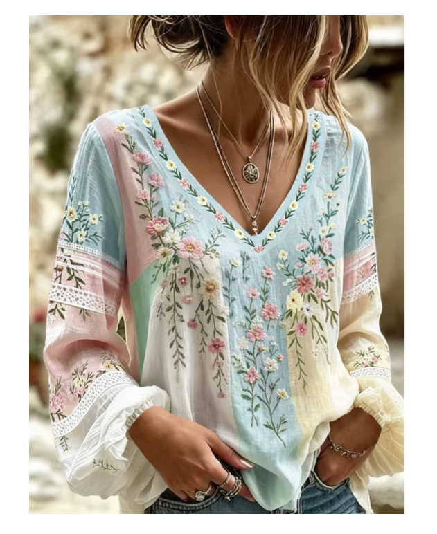 Selamara Woven Regular Fit Round Neck Long Sleeve Top