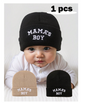 1pc Baby Beanie Black Hat, Letter Embroidery Infant Newborn Toddler Winter Warm Knit Cap For Little Boys Girls,Kids & Baby, Y2k Style, Newborn Knitted Hat For Outdoor Winter Warm Hat