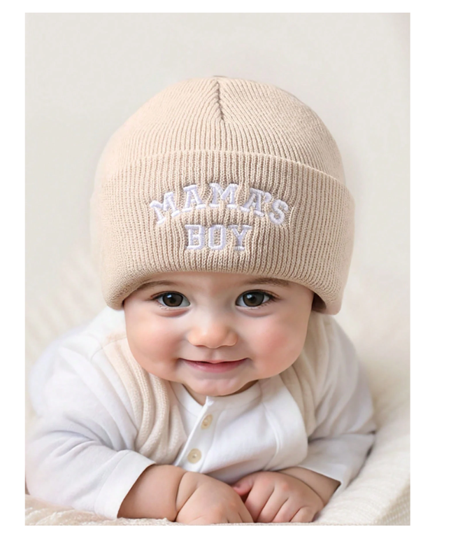 1pc Baby Beanie Black Hat, Letter Embroidery Infant Newborn Toddler Winter Warm Knit Cap For Little Boys Girls,Kids & Baby, Y2k Style, Newborn Knitted Hat For Outdoor Winter Warm Hat
