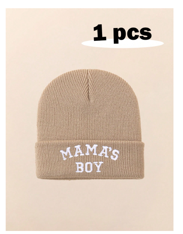 1pc Baby Beanie Black Hat, Letter Embroidery Infant Newborn Toddler Winter Warm Knit Cap For Little Boys Girls,Kids & Baby, Y2k Style, Newborn Knitted Hat For Outdoor Winter Warm Hat