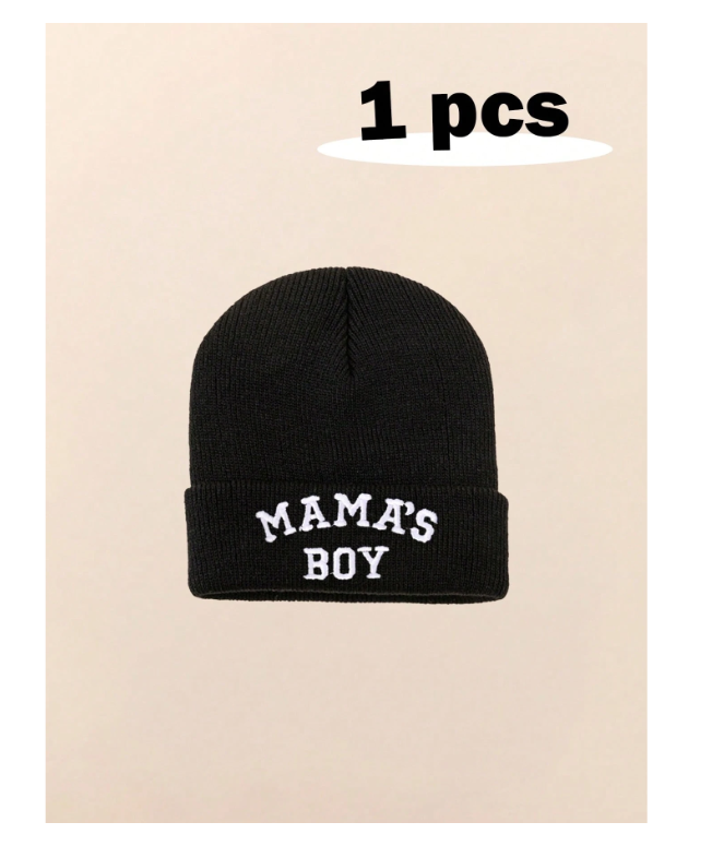 1pc Baby Beanie Black Hat, Letter Embroidery Infant Newborn Toddler Winter Warm Knit Cap For Little Boys Girls,Kids & Baby, Y2k Style, Newborn Knitted Hat For Outdoor Winter Warm Hat
