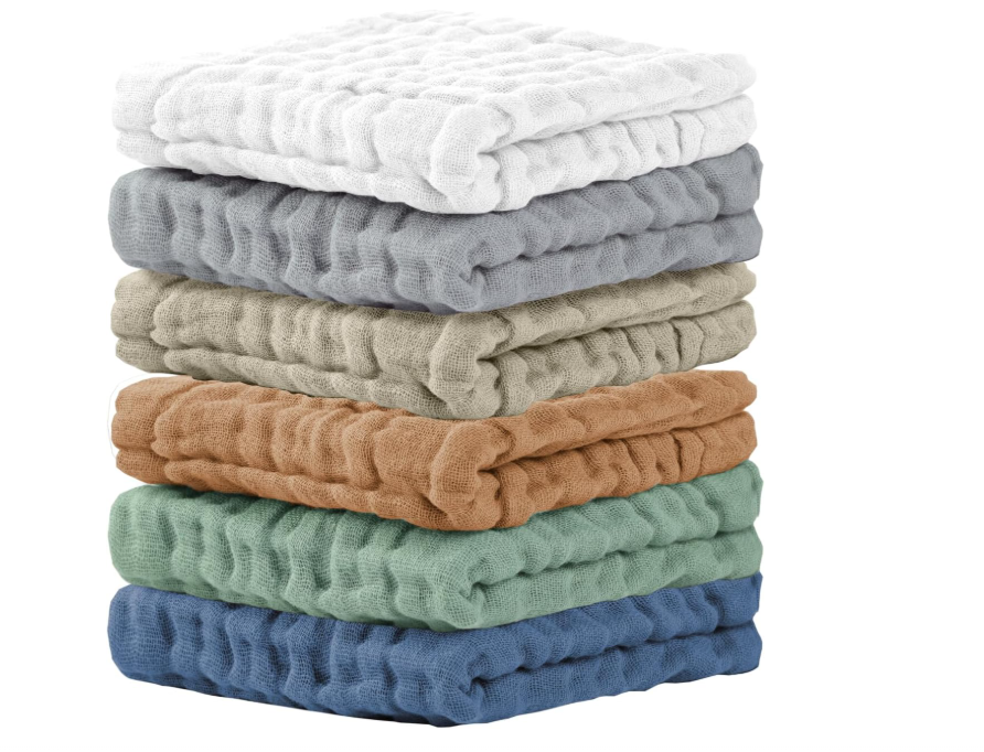 Cuddle Campus 6 Pack Muslin Baby Washcloths, Burp & Wash Cloths for Babies