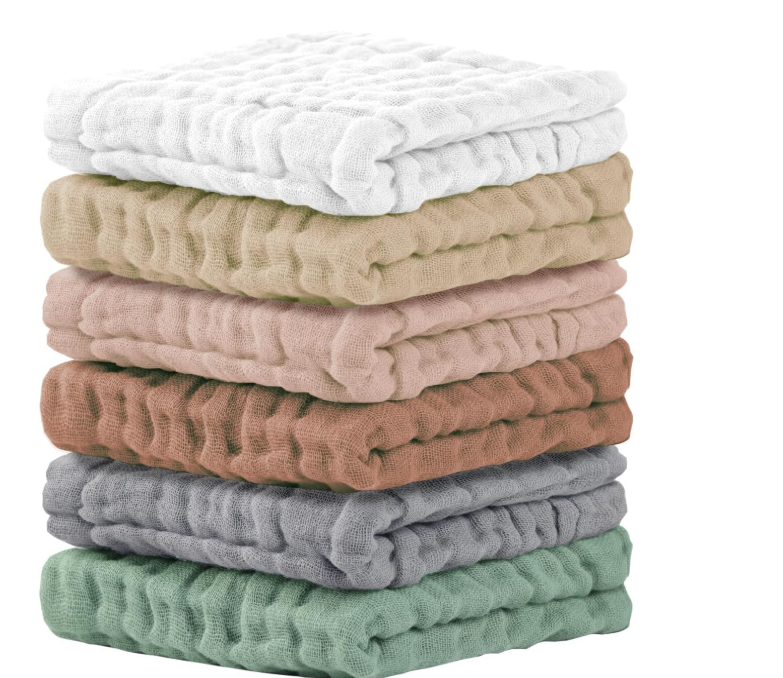 Cuddle Campus 6 Pack Muslin Baby Washcloths, Burp & Wash Cloths for Babies