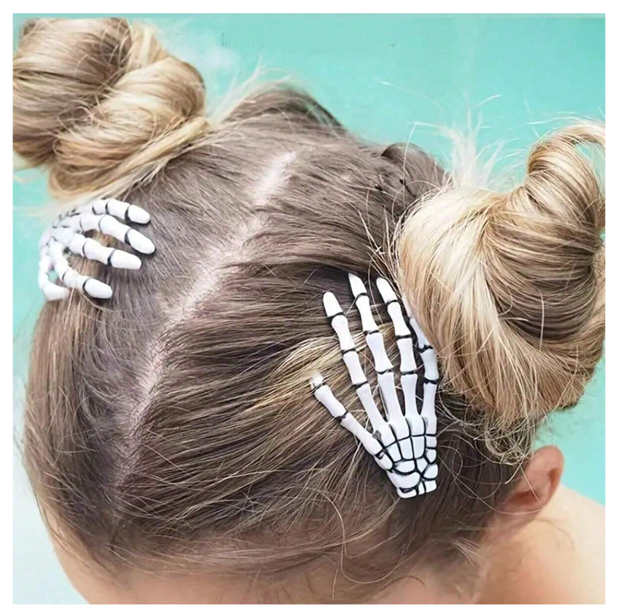 2pcs/Set Skeleton Hand Hair Clips, Halloween Party Spooky Hair Accessories, Bone Claw Hair Clips For Women, Gothic Style Cosplay Headwear, Halloween Trick Or Treat