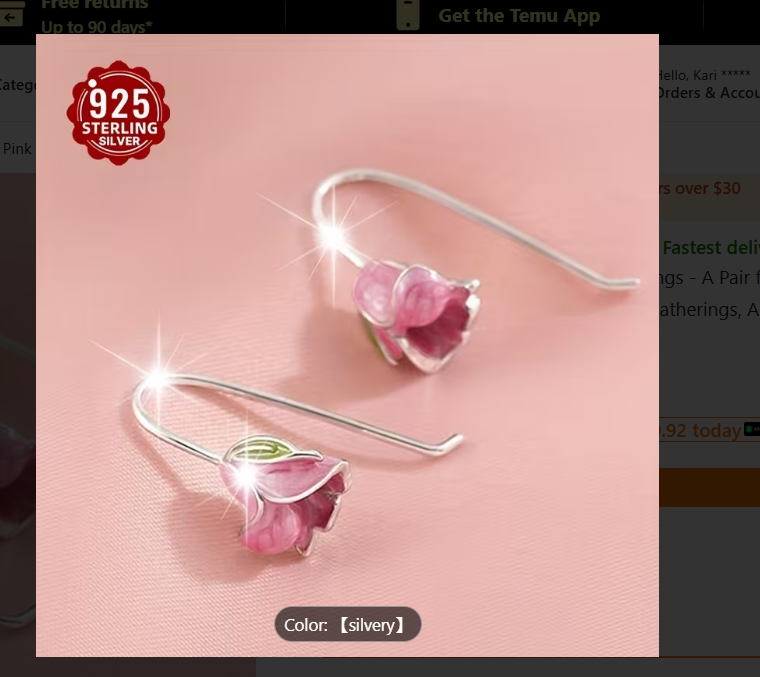 925 Sterling Silver Pink Drop Earrings