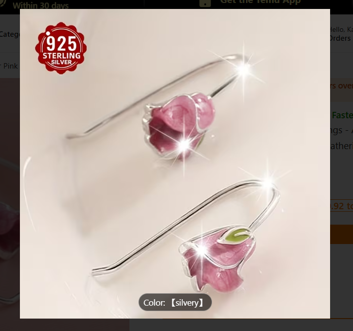 925 Sterling Silver Pink Drop Earrings