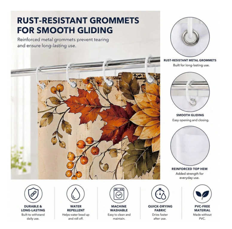 Vintage Fall Pumpkin Shower Curtain, Rustic Farmhouse, 72 X 72 In