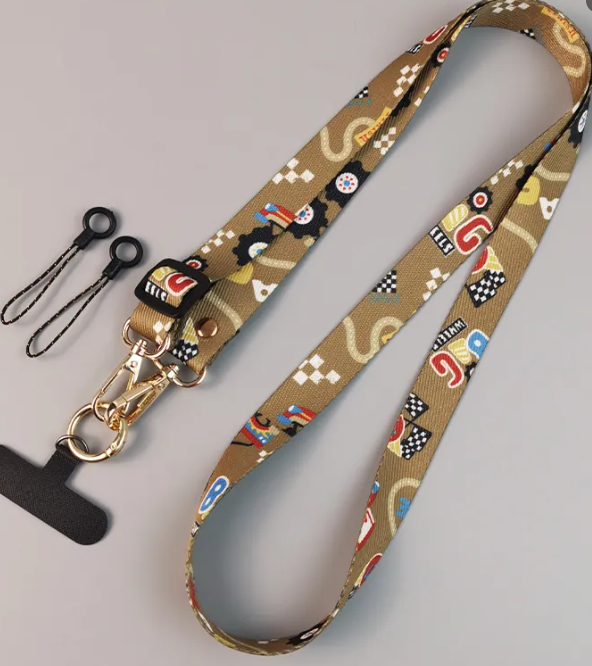 Adjustable Crossbody Phone Lanyard Neck Strap Tribal Retro Bohemian Pattern Fabric Hanging Chain With Metal Hook For Smartphone.