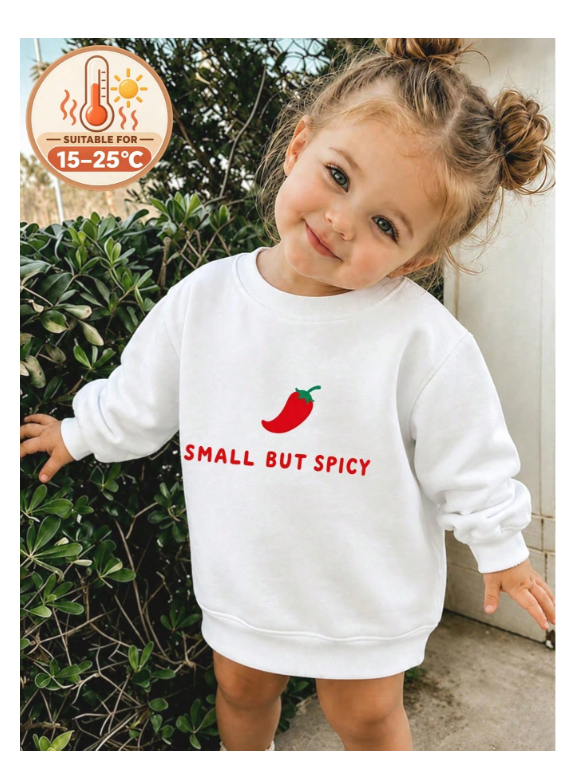 Girls Chili Pepper Small But Spicy Graphic Sweatshirt, Kids Crewneck Long Sleeve Pullover, Cute Casual Fall Winter School Top