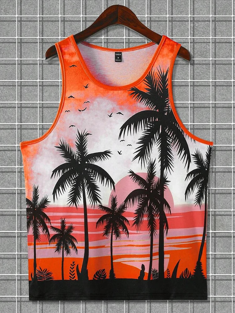 Summer New Casual 3D Printed Men's Sleeveless T-Shirt Hawaiian Style Men's Fashionable Round Neck Vest Outdoor Beach Men's Vest2