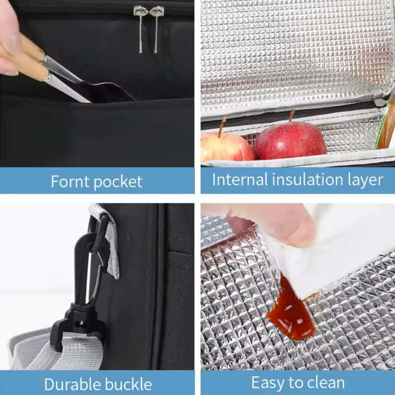 Insulated Lunch Bag Waterproof Large Capacity Thermal Food Container Adjustable Shoulder Strap Thickened Lunch Box for School