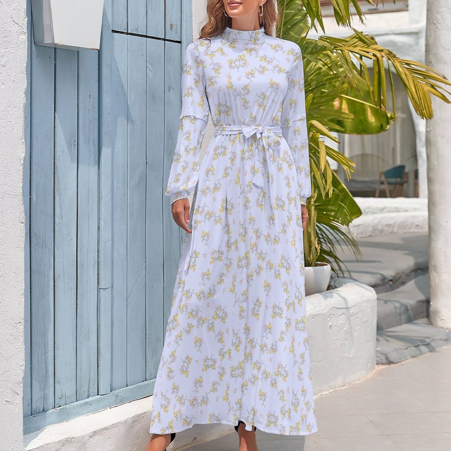 Turtle Neck Long Dress for Women XQ (All-Over Printing)