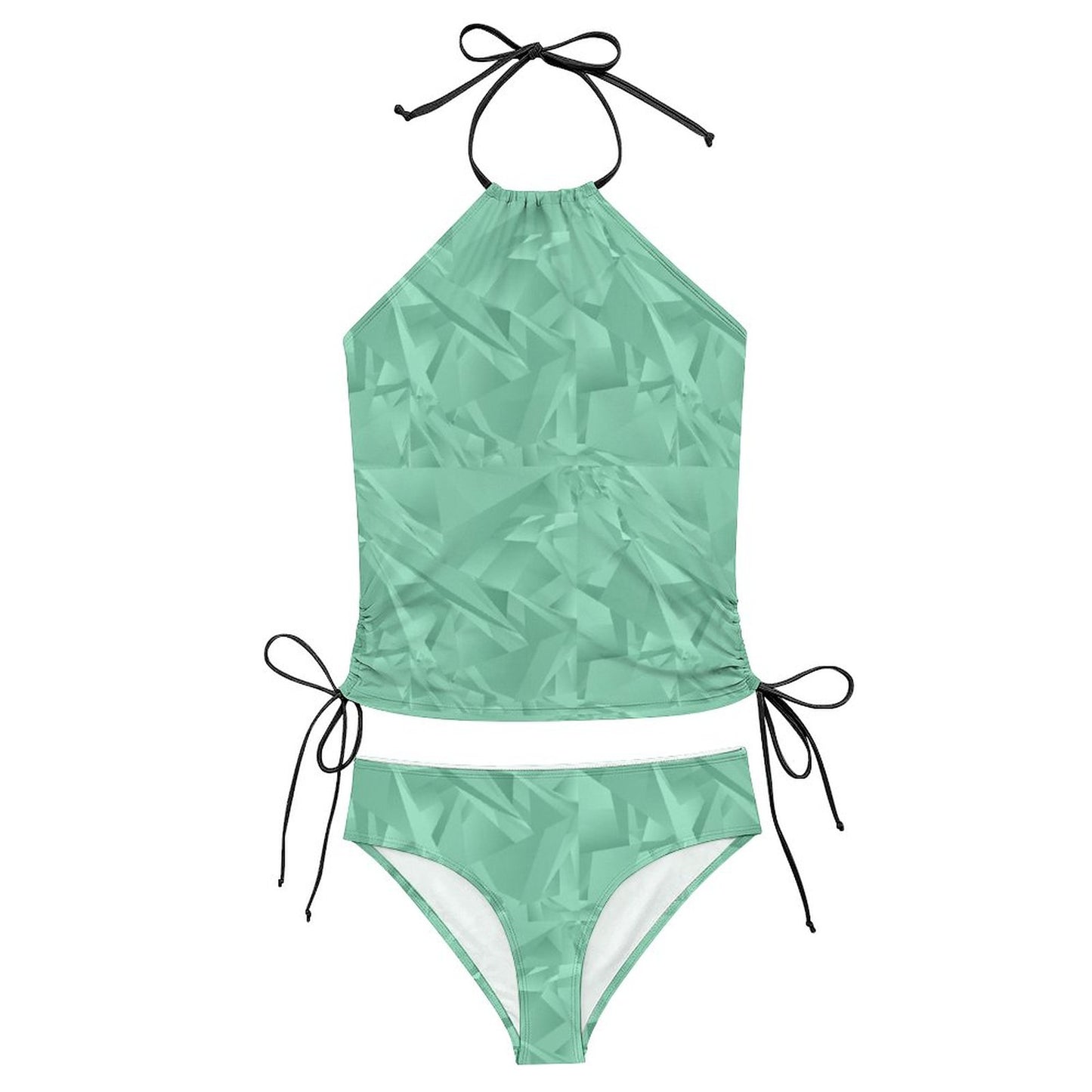 2-Piece Women's Tankini Set with High Neck Halter Top Teal