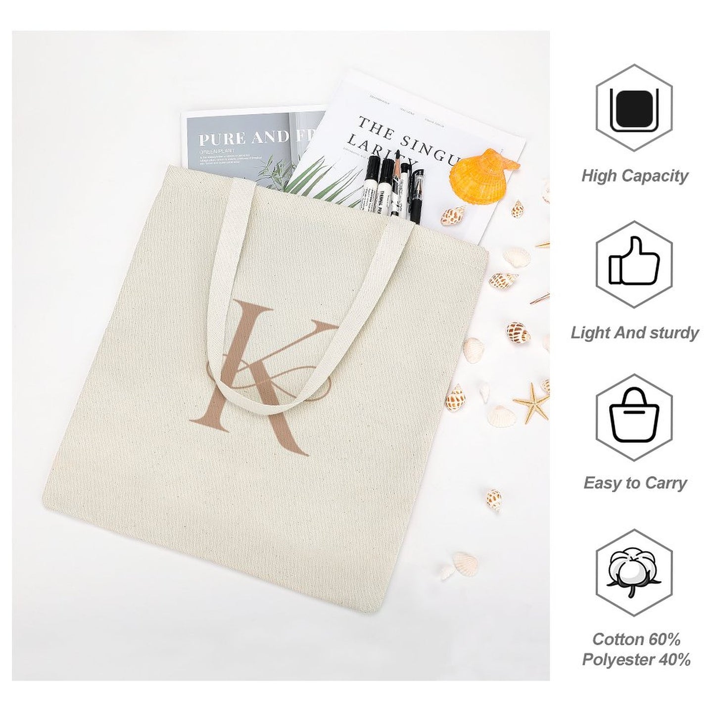 Canvas Tote Bag-13.4"x15.8"/34x40cm - Letter K