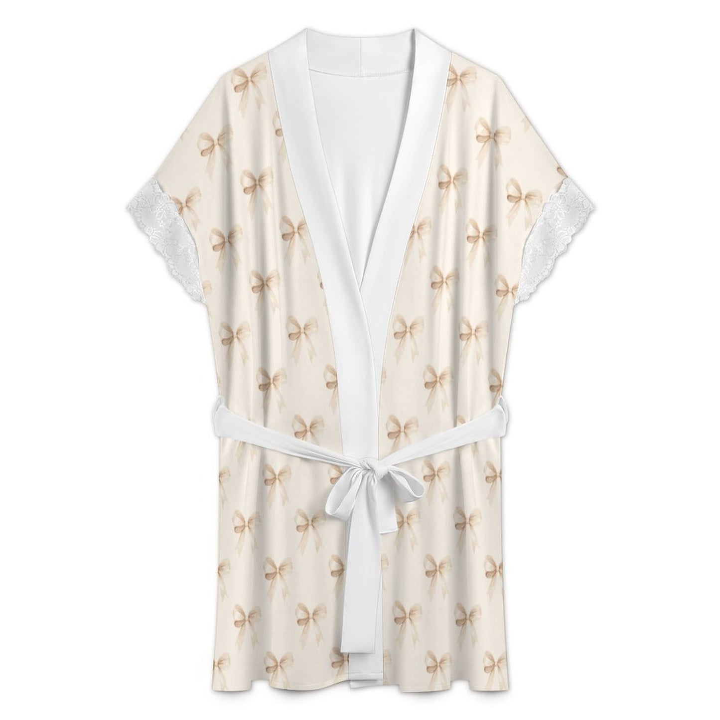 Lace Trimmed Short-Sleeve Nightgown Ribbons