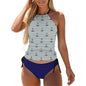 2-Piece Women's Tankini Set with High Neck Halter Top Marine Anchor