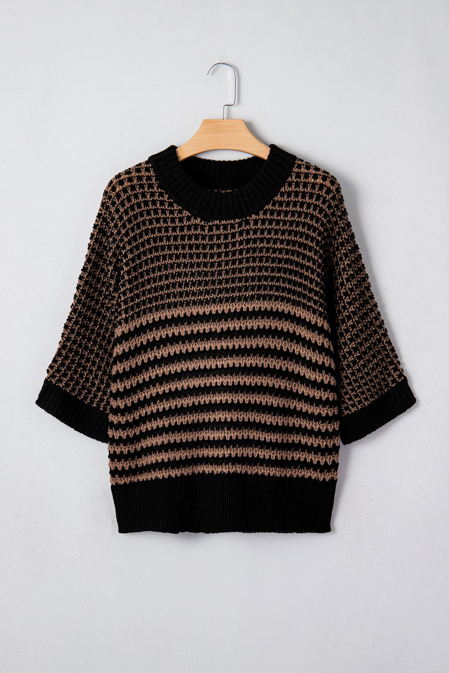 Black Stripe 3/4 Draped Sleeve Slouchy Sweater