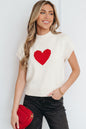 White Valentine Heart Graphic Cropped Short Sleeve Sweater