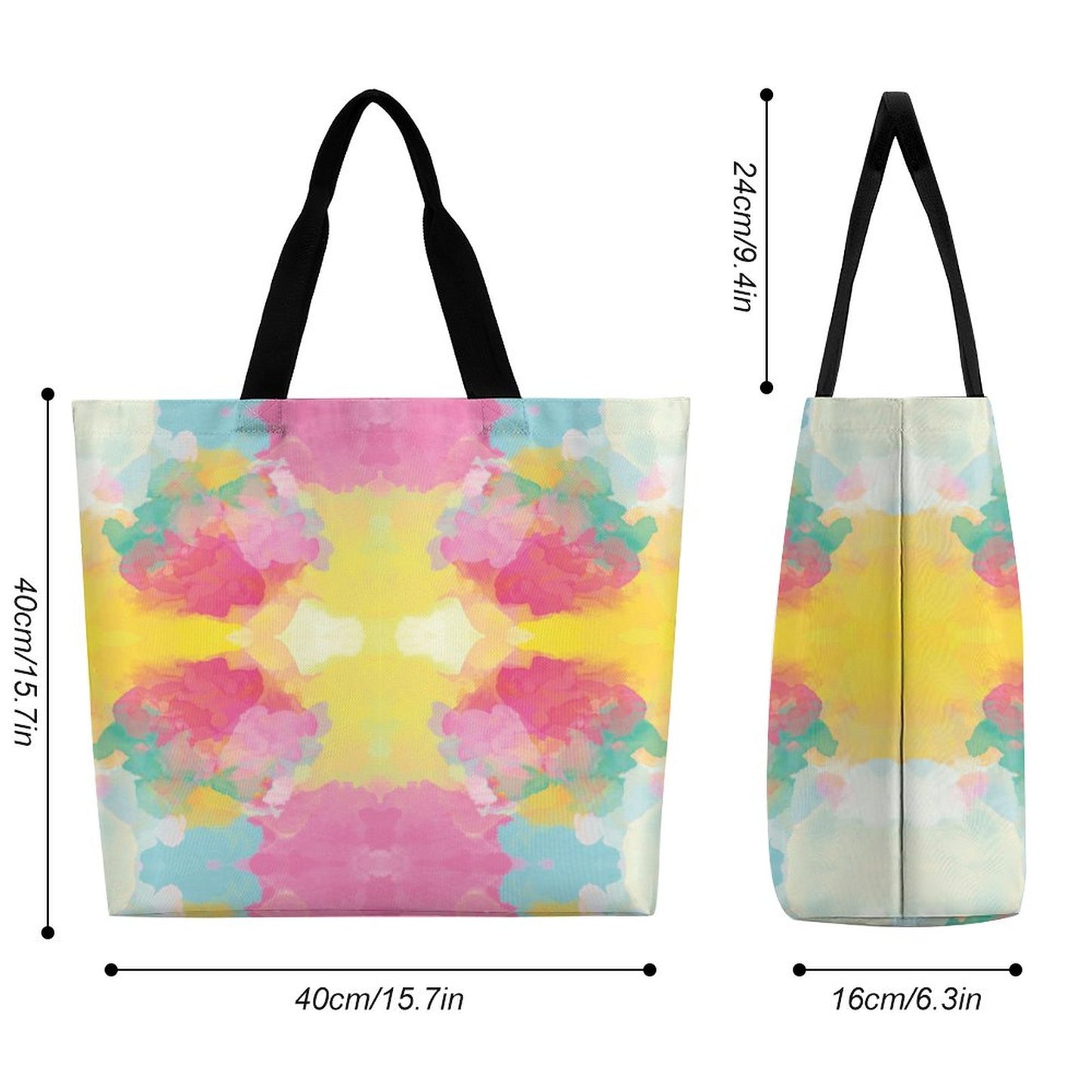 Large One Shoulder Shopping Bag Pink Yellow Blue Tie-Dye
