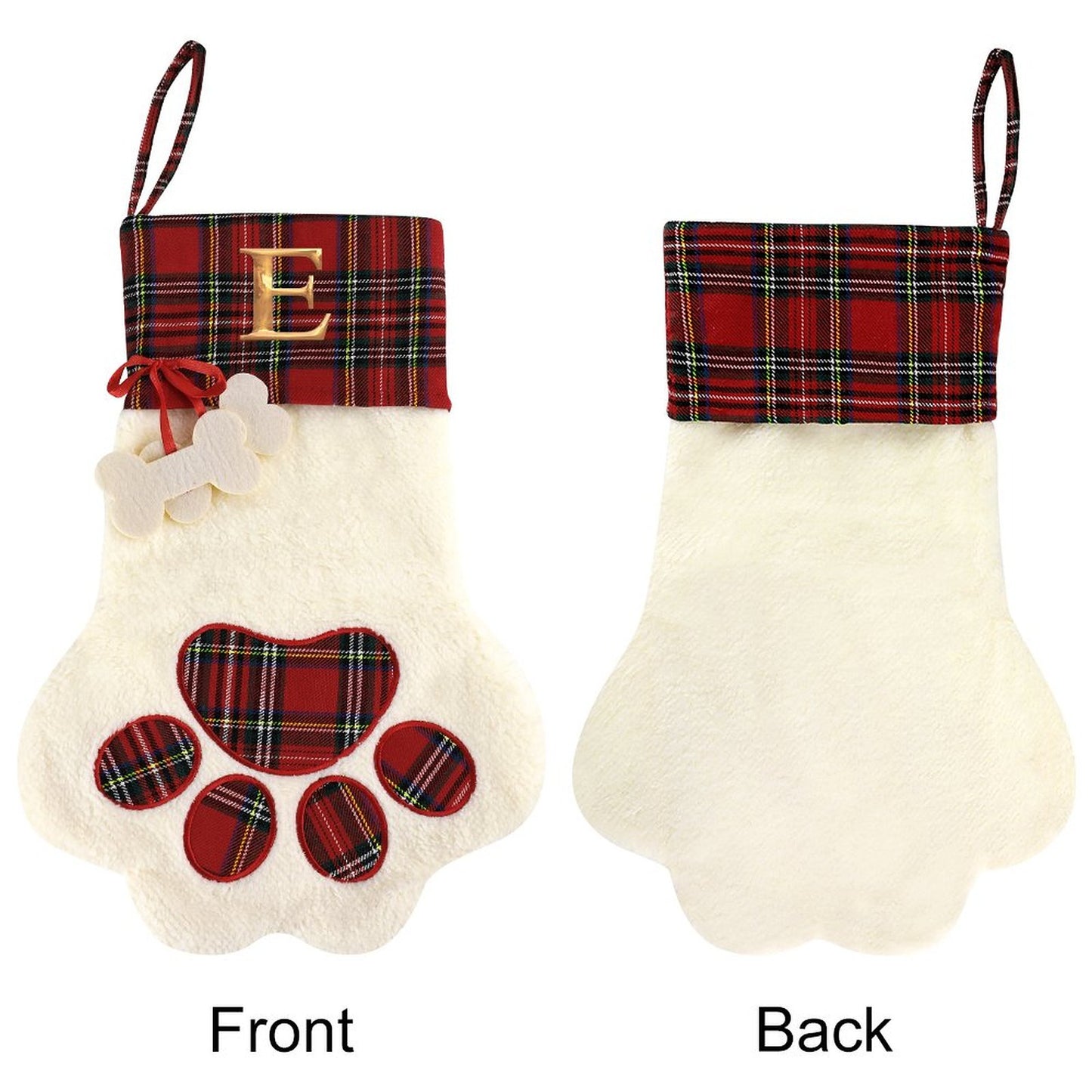 Pet Cat Dog Claw Christmas Stocking - Letter E