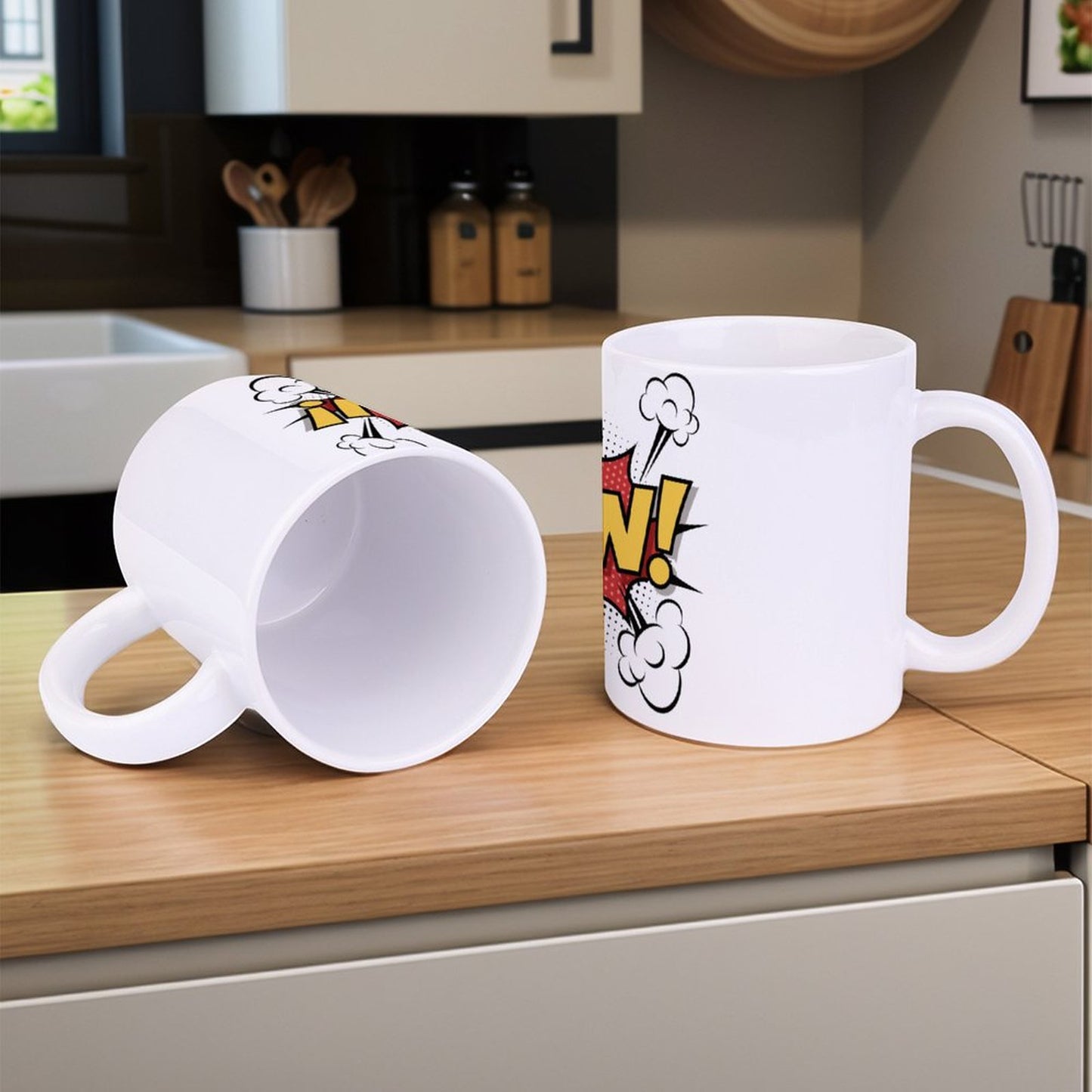 14oz White Ceramic Mug with Handle - POW