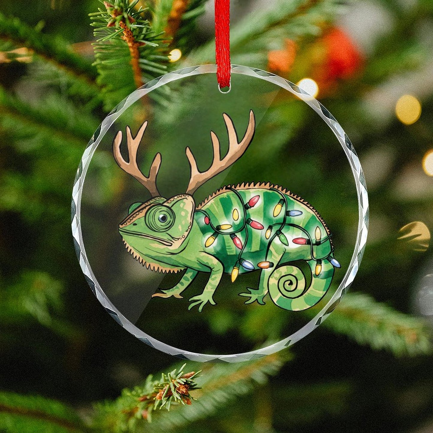 Glass Circular Ornament Pendant Gecko