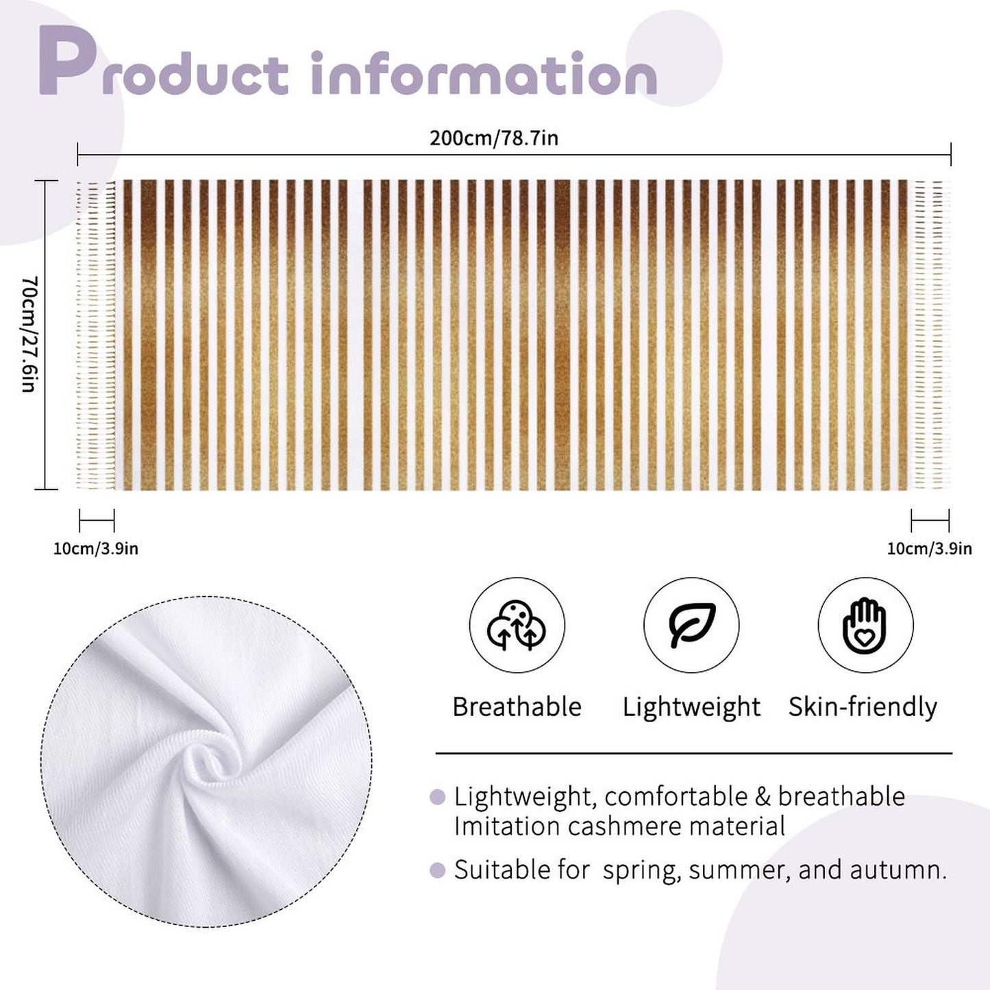 Cashmere-like Tassel Scarf Gold Stripes