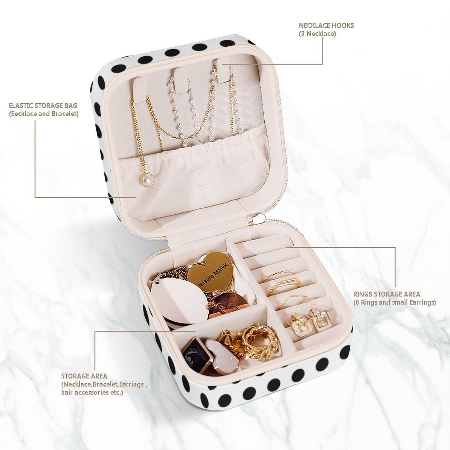 Box Organizer for Jewelry Black Dots