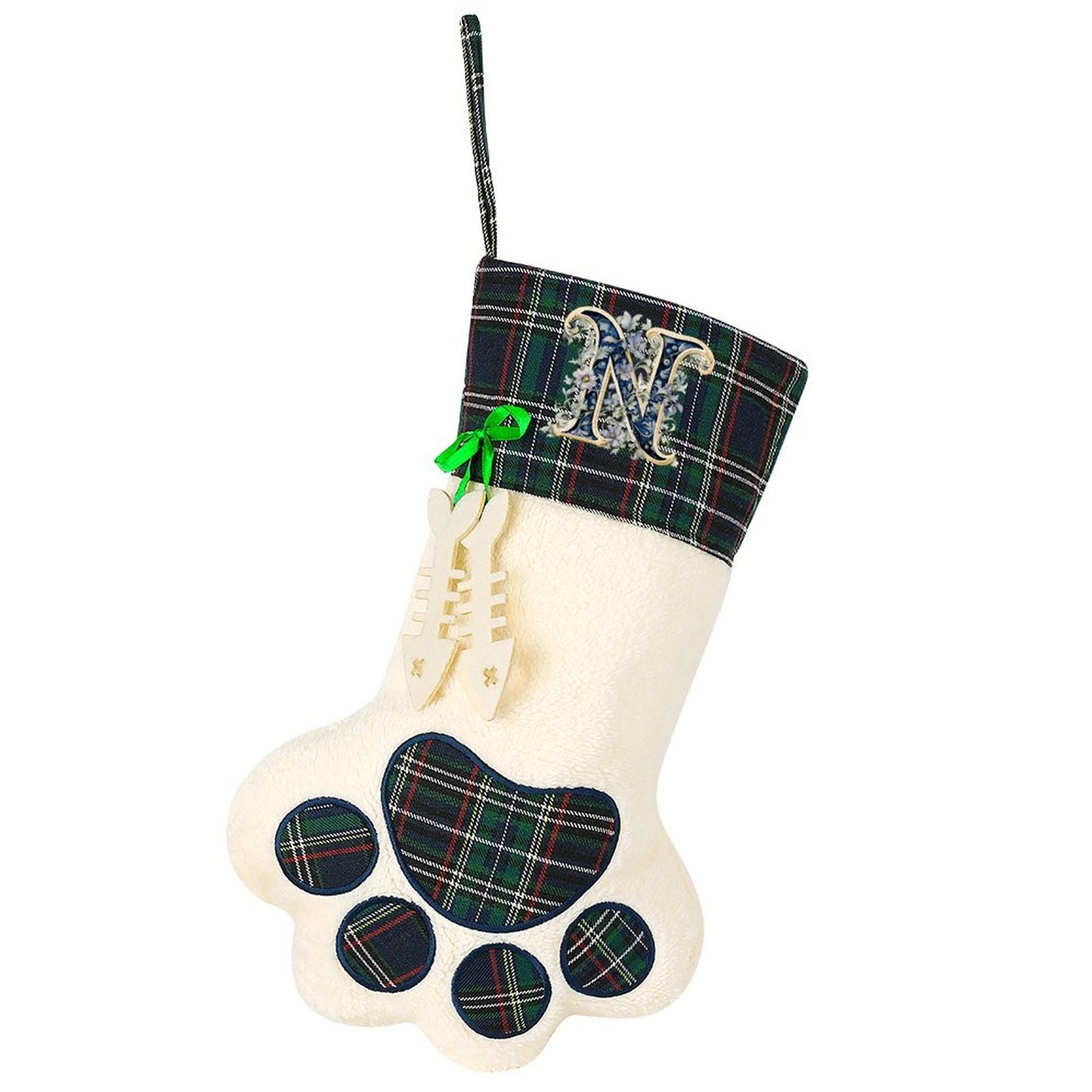 Pet Cat Dog Claw Christmas Stocking - Letter N