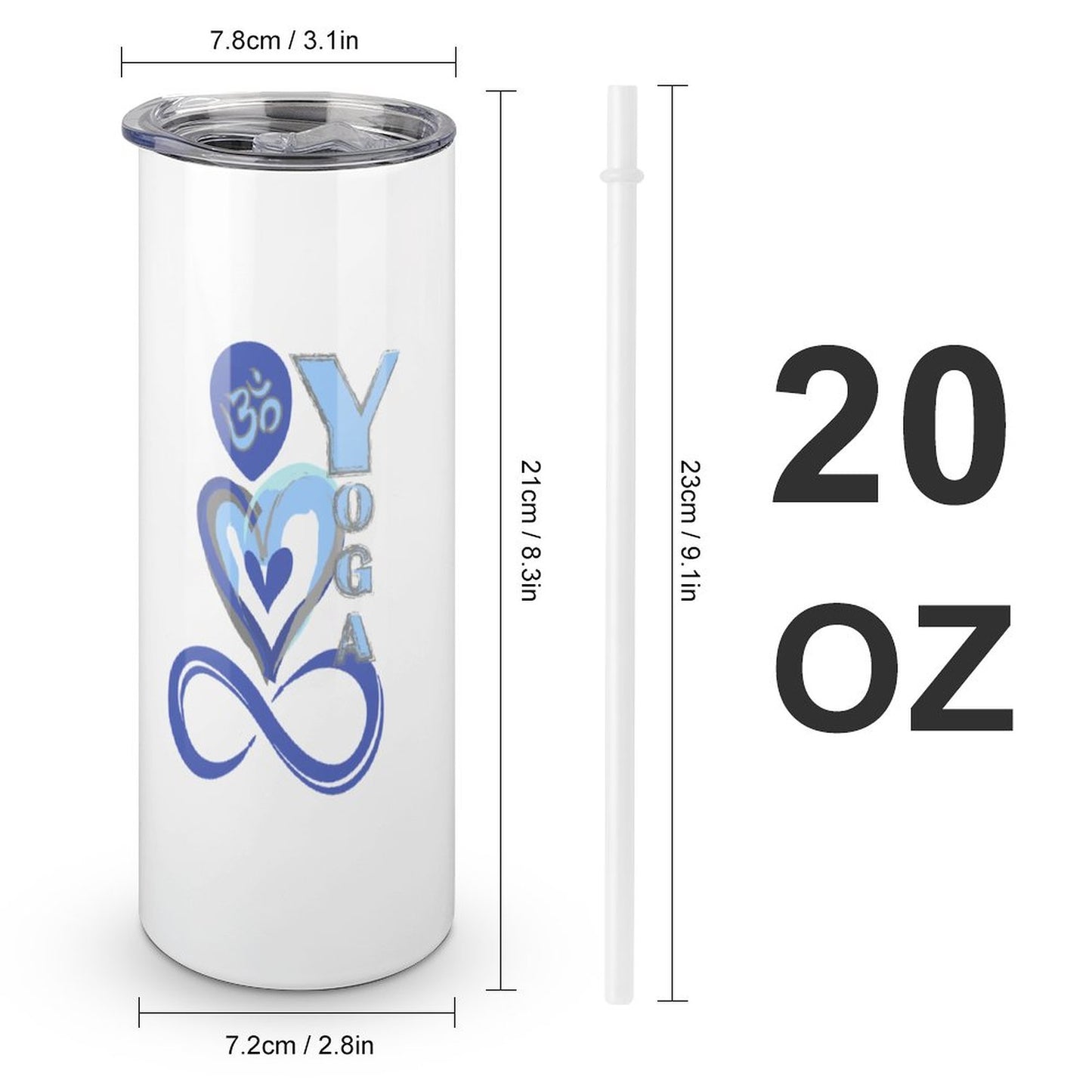 20oz Skinny Stainless Steel Straight Cup-With Lid